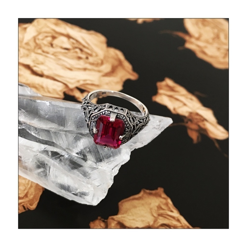 Vintage Rare Art Deco PASTE Burmese Ruby Ring - Picture 4 of 5